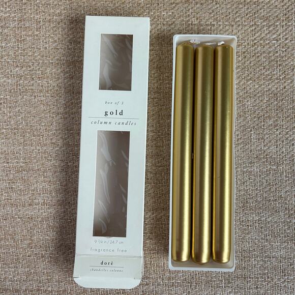 Vintage Pier 1 Gold Column Candles Set of 3 New in Box Metallic Taper Style - Picture 4 of 6